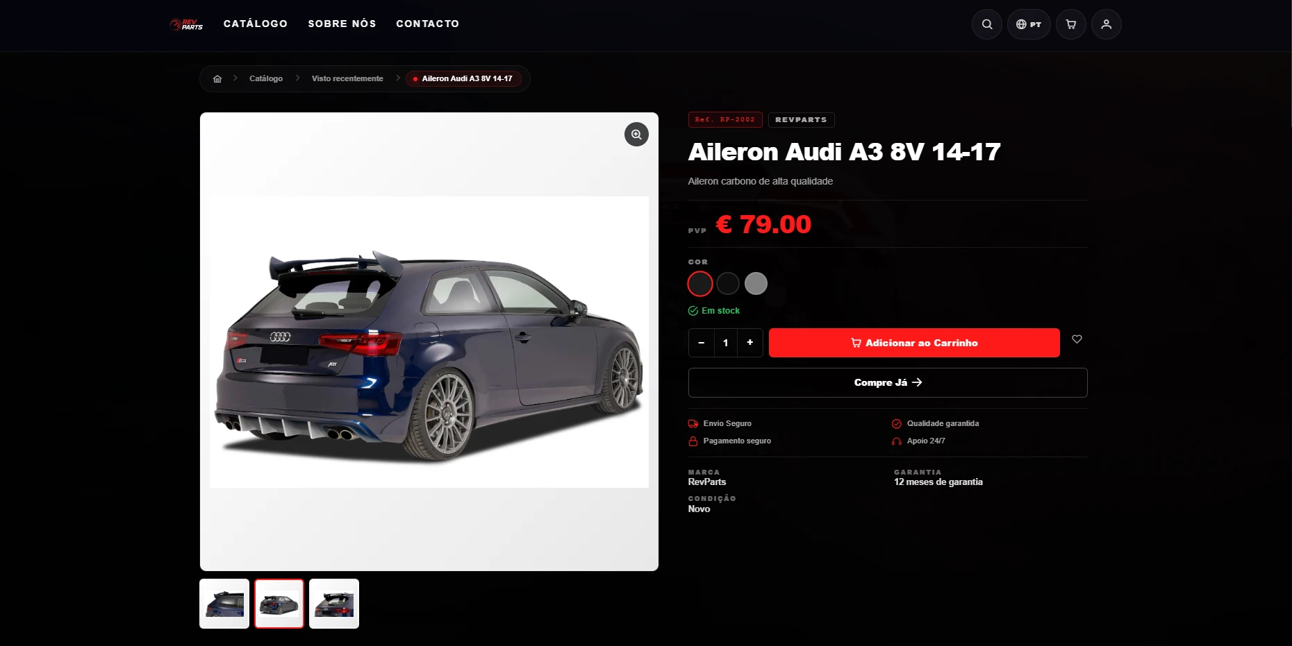 RevParts pagina de produto - Aileron Audi A3 8V